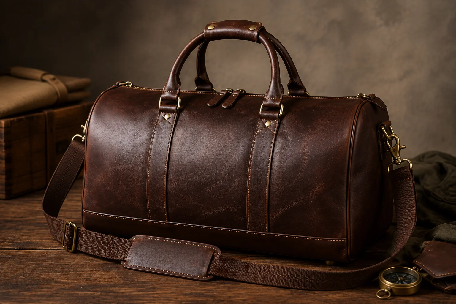 Artisan Weekend Leather Duffel Bag — wholesale full-grain travel bag from Kanpur