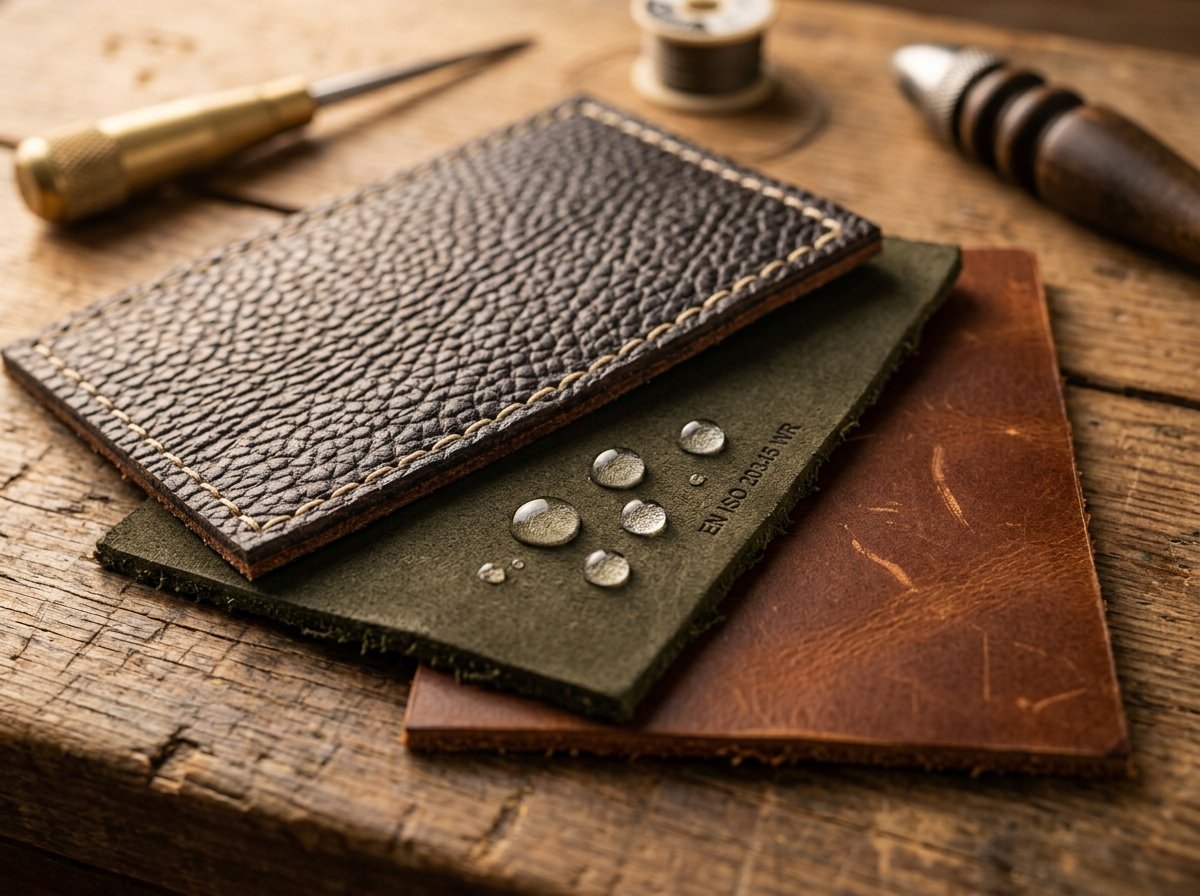 Water repellent buffalo nubuck and Barton grain swatches